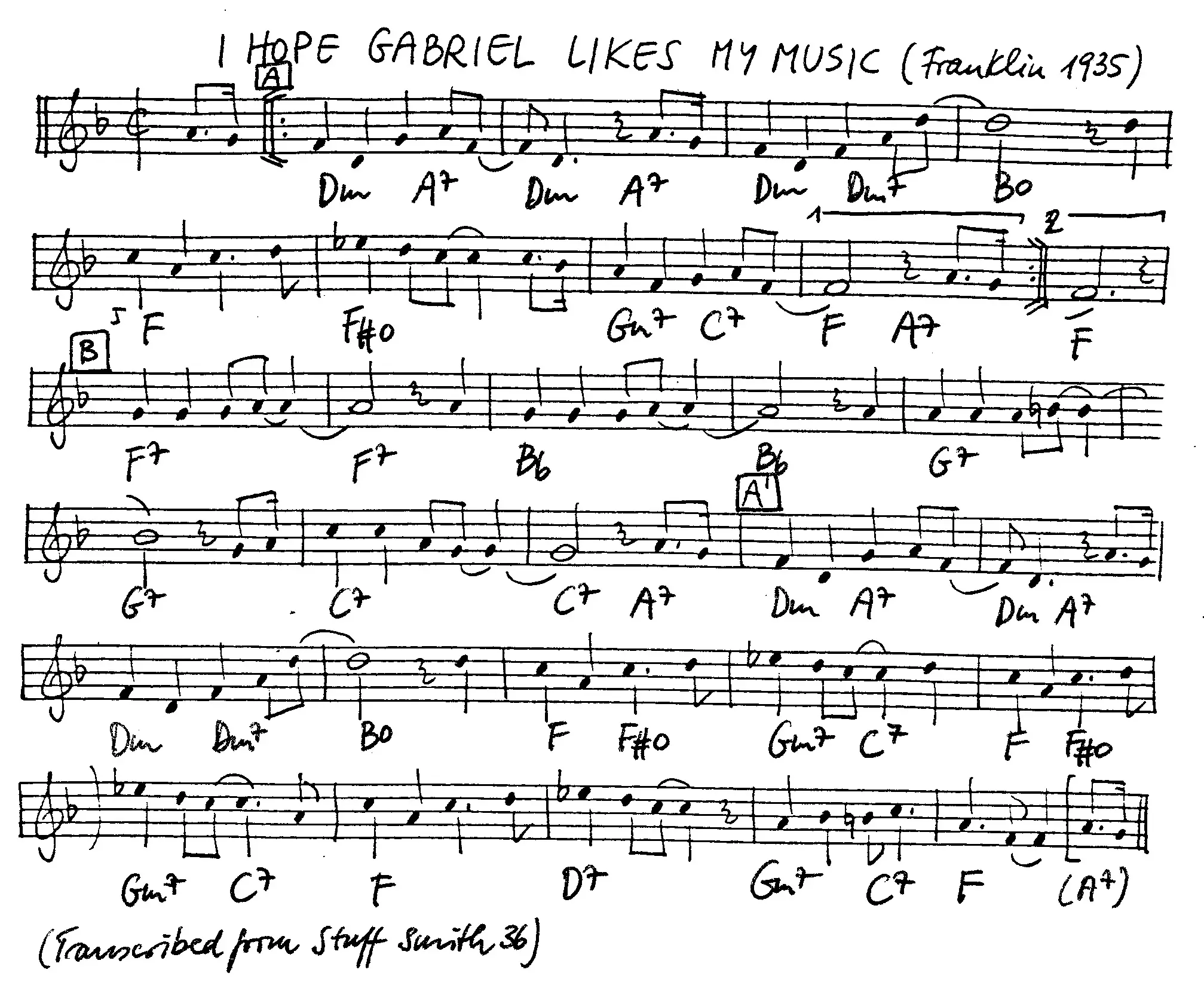 i hope gabriel likes my music free jazz leadsheet - Courtesy of the Jungle Jazz Band
